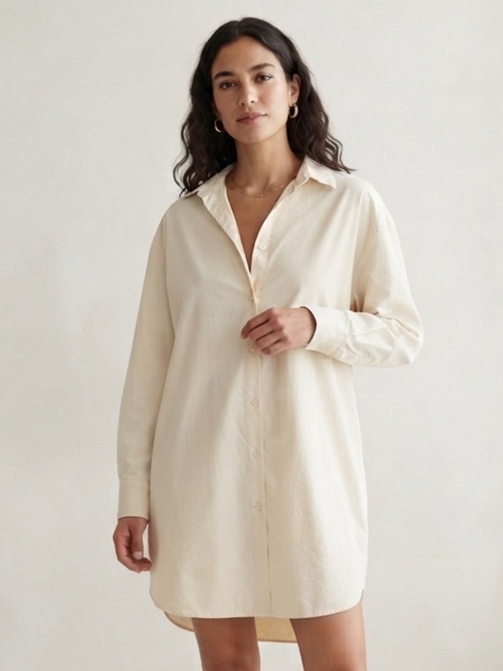 Fear Of God Sz M Essential Cream Relaxed Button Front Cotton Shirt Dress